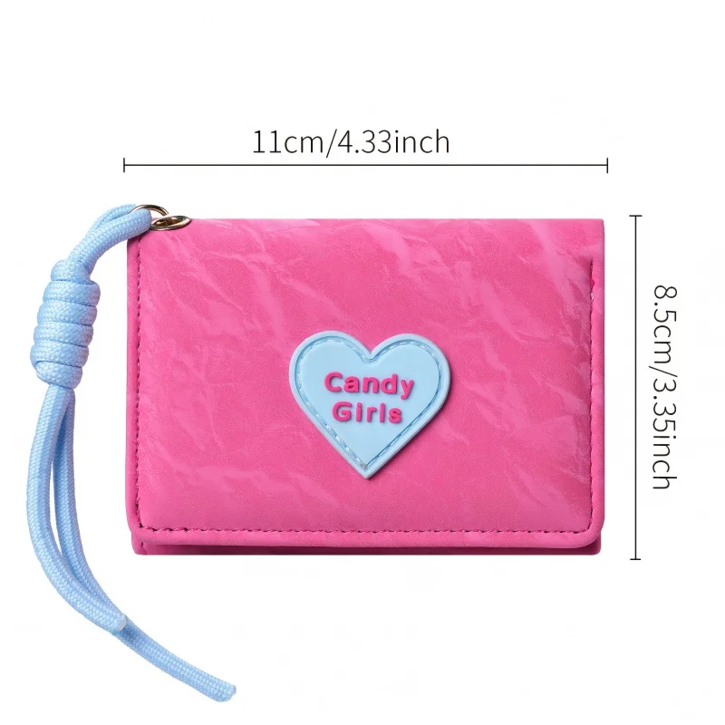 Hanging Rope Wallet Korean Version Love Candy Wallet Women's Simple Short Wallet Multi Functional Three Fold Bag