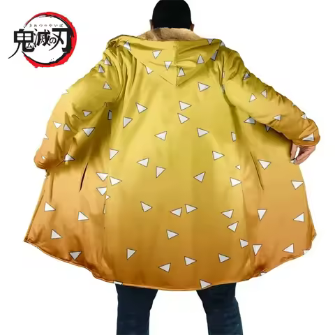 Demon Slayer Grid Velvet Hoodie Oversized Plush Jacket Zip Up Winter Warm Plus Size Fleece Lined Top for Boys &amp; Girls Gift