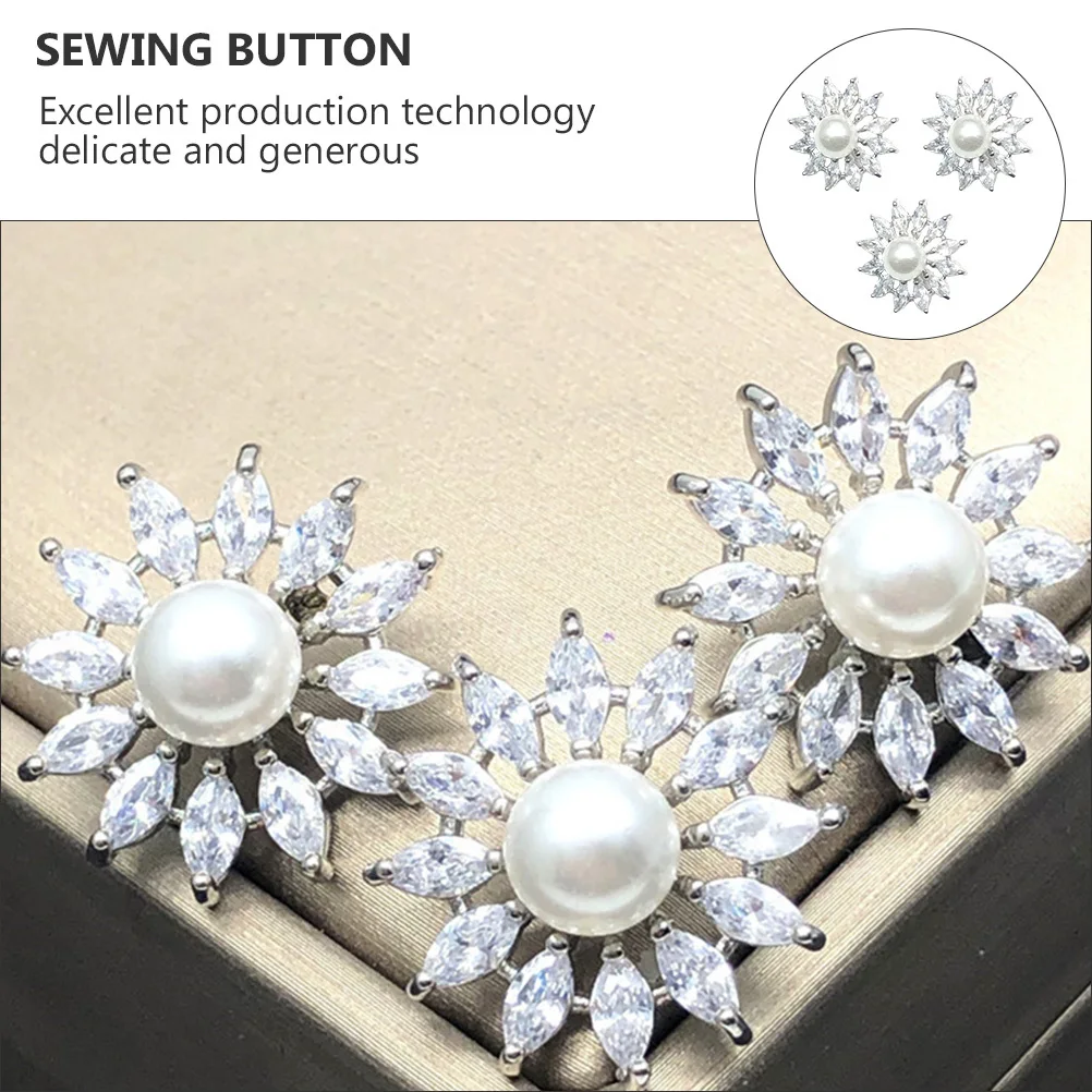 3Pcs Zirconium Alloy Button Round Versatile Decorative Buttons DIY Dress Shirt Sewing Crafts Button DIY Crafts Buttons