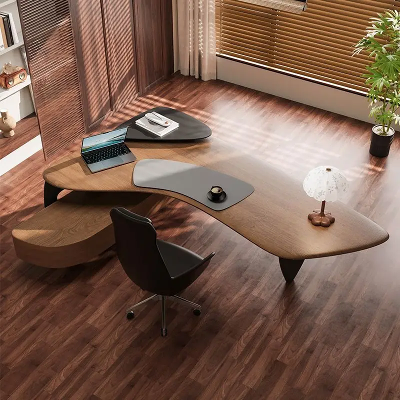 Household computer desk, pure solid wood, log style, modern light luxury and high-end sense
