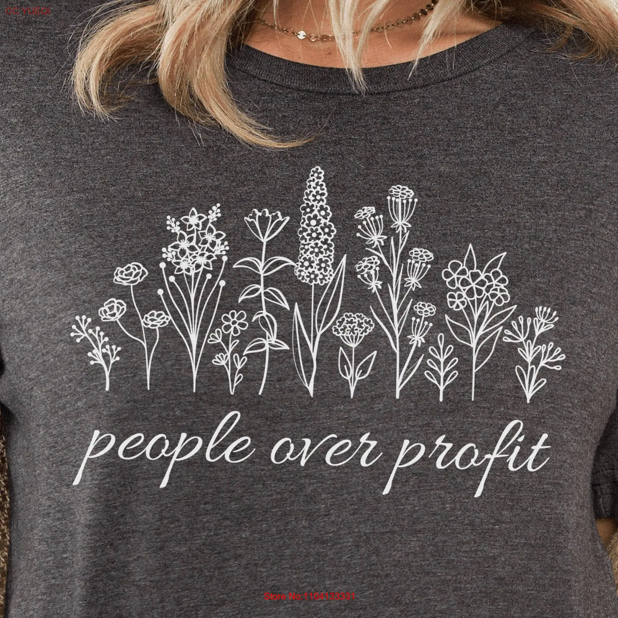 People Over ProfiT T Shirt Social Justice Activist Anti Capitalism Tax the Rich Wildflowers Botanical Progressive Politics