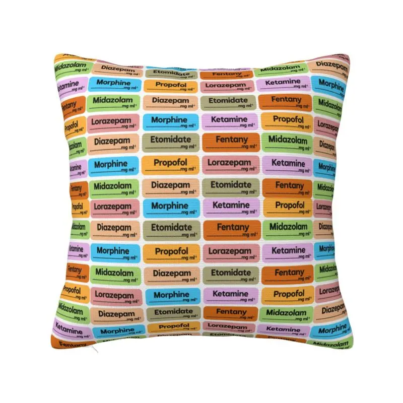 Fashion Medical Nurse Anesthesia Medication Labels Cushion Covers 40x40cm Soft Pillow for Sofa Square Pillowcase Home Decorative