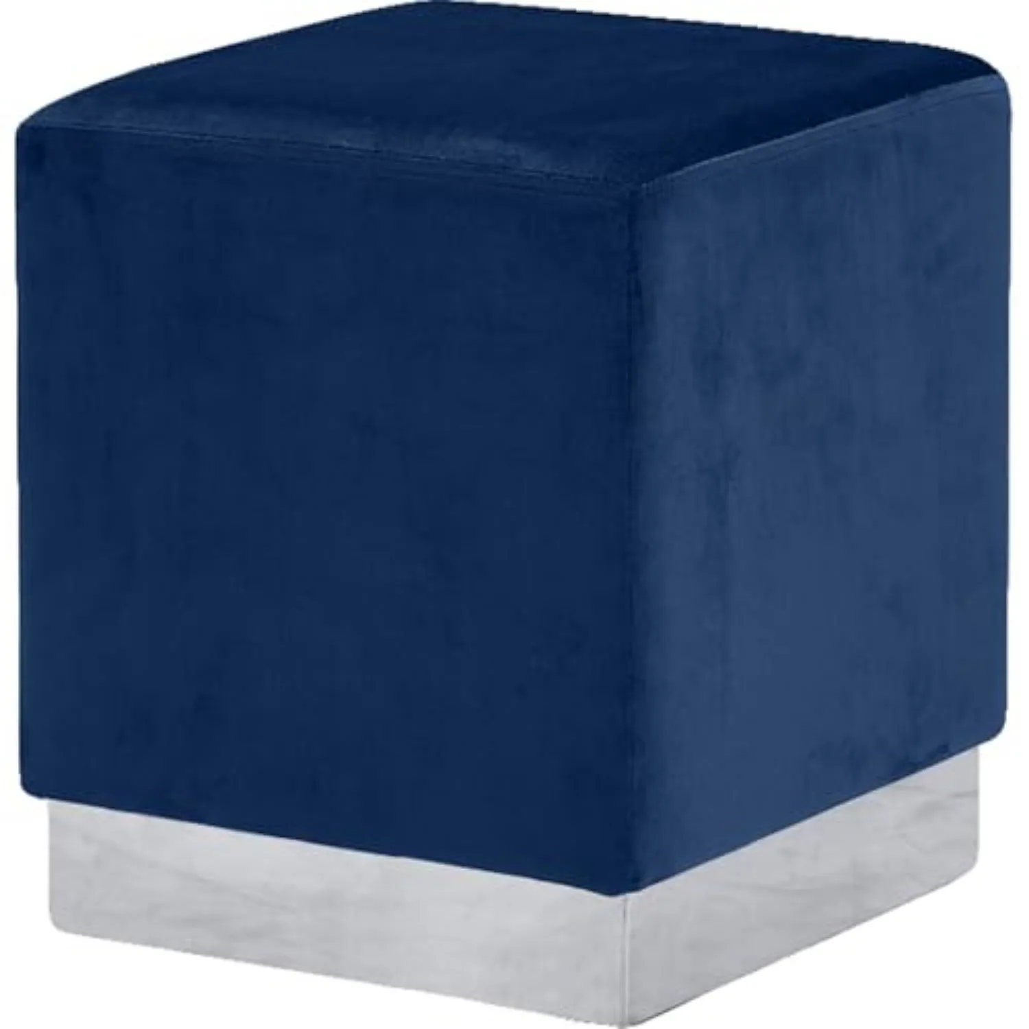 Velvet Upholstered Ottoman Stool with Metal Base - Stylish Accent Seating Navy and Chrome