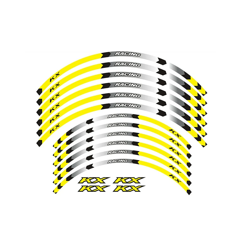 

Новый высококачественный 12 шт. подходит для наклейки на колесо мотоцикла в полоску, светоотражающий обод, подходит для KAWASAKI KX125 KX KX 250/X/F450/X/F