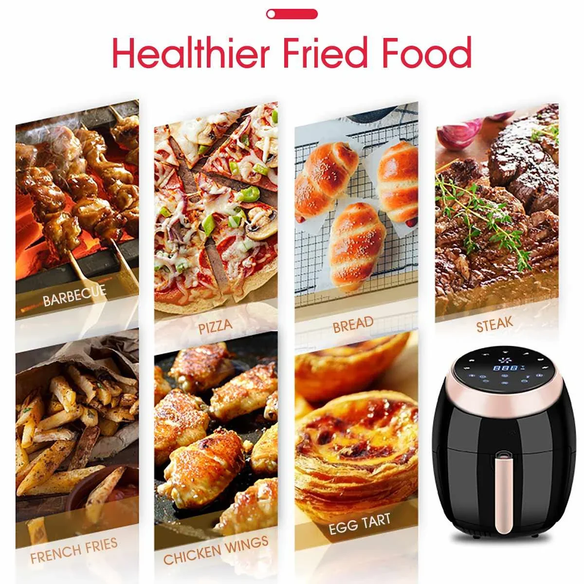 Forno Elétrico Digital DeepFryer, Inteligente, Automático, Grande Capacidade, Sem Fumo, Sem Óleo, Fogão, APP, 8L