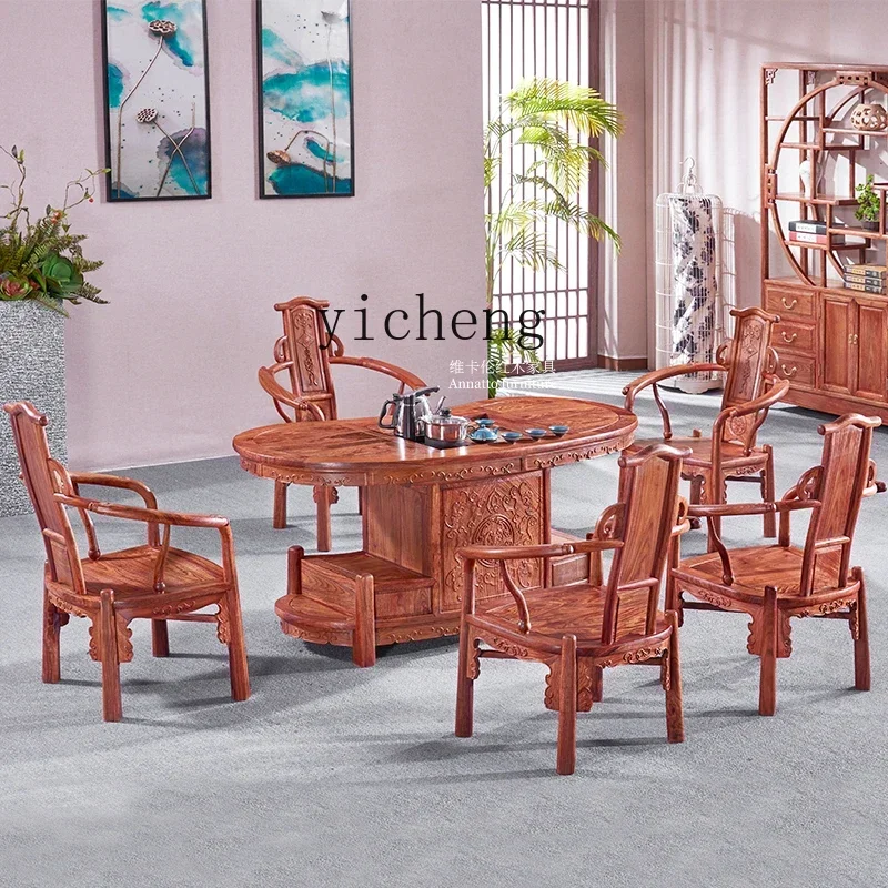 

Tea Table Table-Chair Set Solid Wood Kung Fu Waist Tea Table Pterocarpus Erinaceus Poir. Office Tea Table