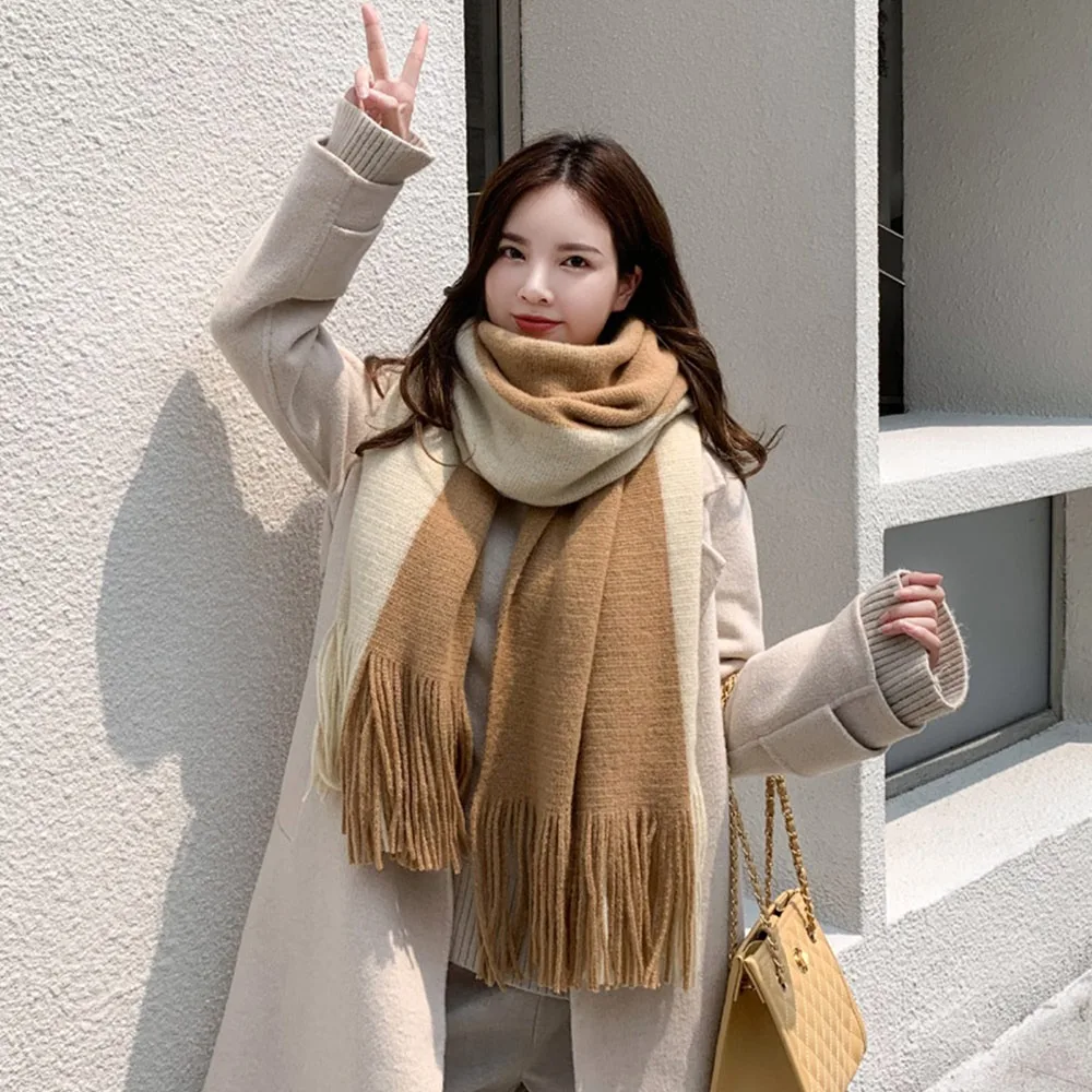 

Winter Warm Two-Color Imitation Cashmere Scarf Thicken Comfortable Women's Shawl Wraps Long Neck Guard Shawl Cold Weather