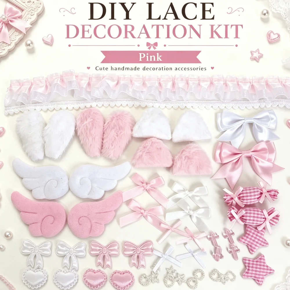 Lace Ribbon DIY Decor Kit Bunny Ear Sweet Girly Handmade Ita Bag Ornaments Lolita Style Card Badge Size Bag Accessories Anime