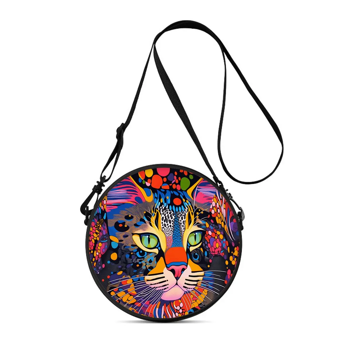 Runde Umhängetasche mit süßem Katzenmuster, lässige Umhängetasche für Damen, beste Geschenke, 2D flache, lässige Alltags-Umhängetasche