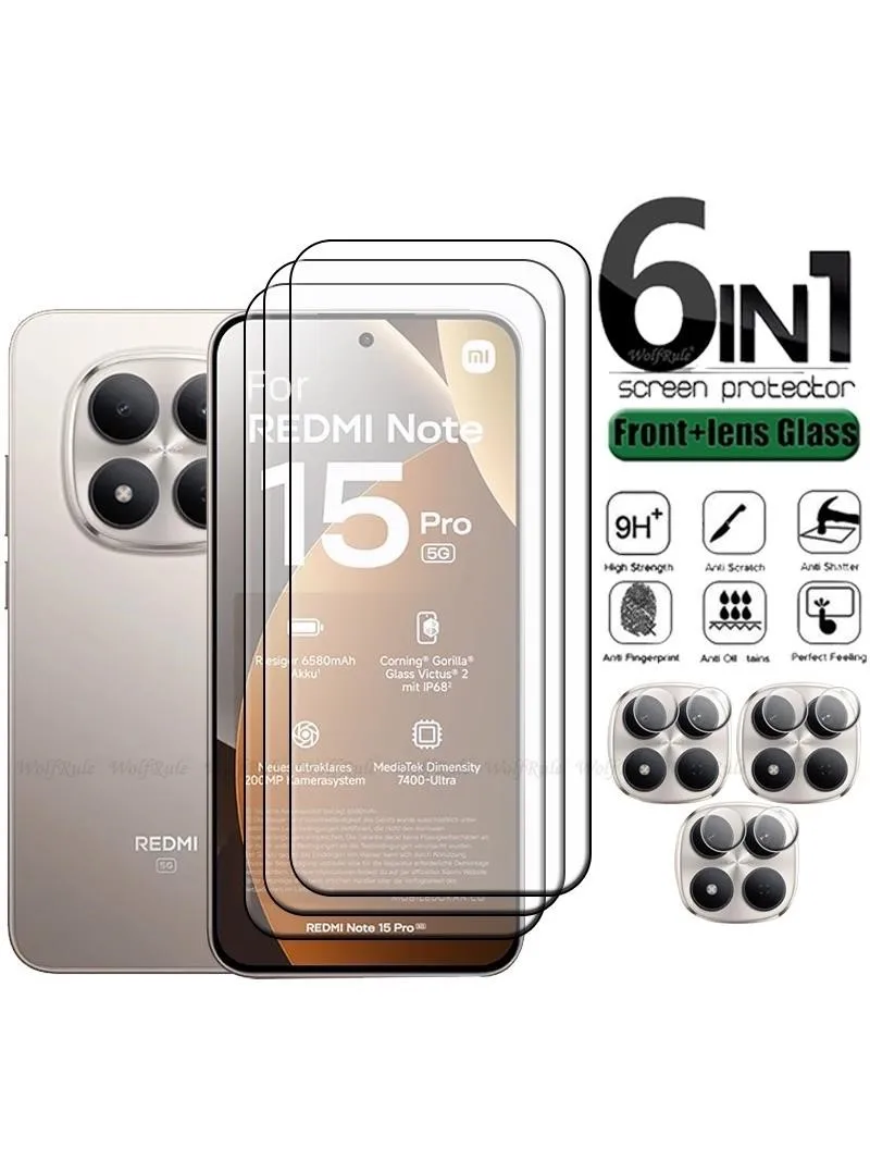 6-w-1 Szkło Hartowane do Redmi Note 15 Pro Xiaomi Redmi Note 15 Pro Płaskie Szkło Hartowane 9H Ochrona Ekranu Redmi Note 15 Pro Szkło na Obiektyw — zdjęcie produktu 7
