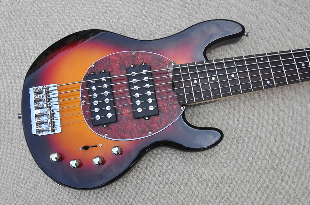 Tobacco Sunburst 6 Strings Electric Bass with 22 Frets,Rosewood Fretboard,Can be customized