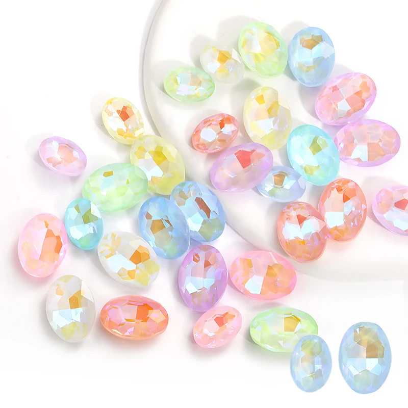 Glitter Beads Decorations Craft DIY Nails Art Glue On Stone Sewing Accessories Mocha Oval Glass Crystal Pointback Rhinestones