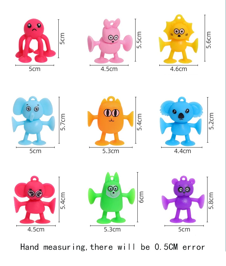 8/9pcs Cartoon Animal Suction Cup Toy Silicone Building Block Suction Bath Toy Sensory Fidget Sucker Toy Construction Set