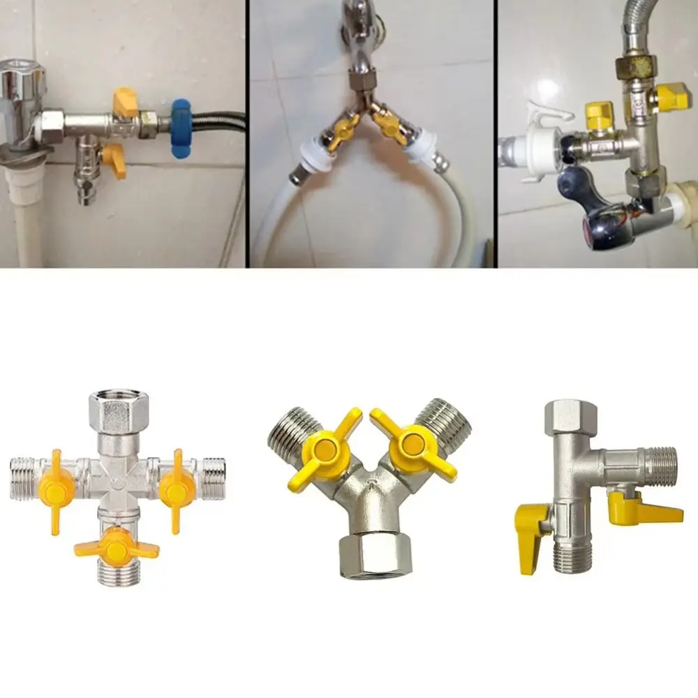 2/3 Switch Brass Diverter Valve Rustproof 1/2" Hose Barb Y Shaped Ball Valve Easy To Install Thickened 3 Way Shut Off Valve