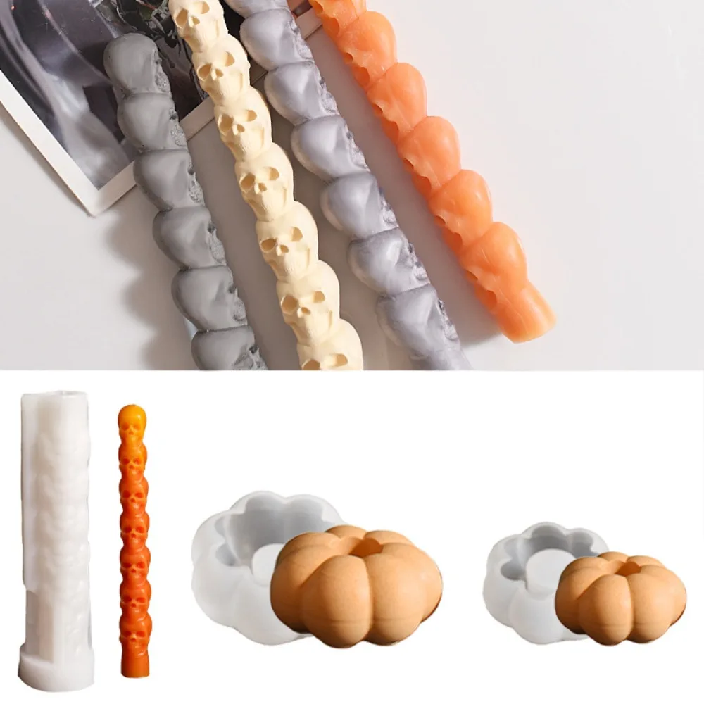 Handgemachte Schädel Säule Duftkerze Silikonform DIY Kürbis Kerzenhalter Form Halloween Gips Harz Dekor Herstellung Zubehör