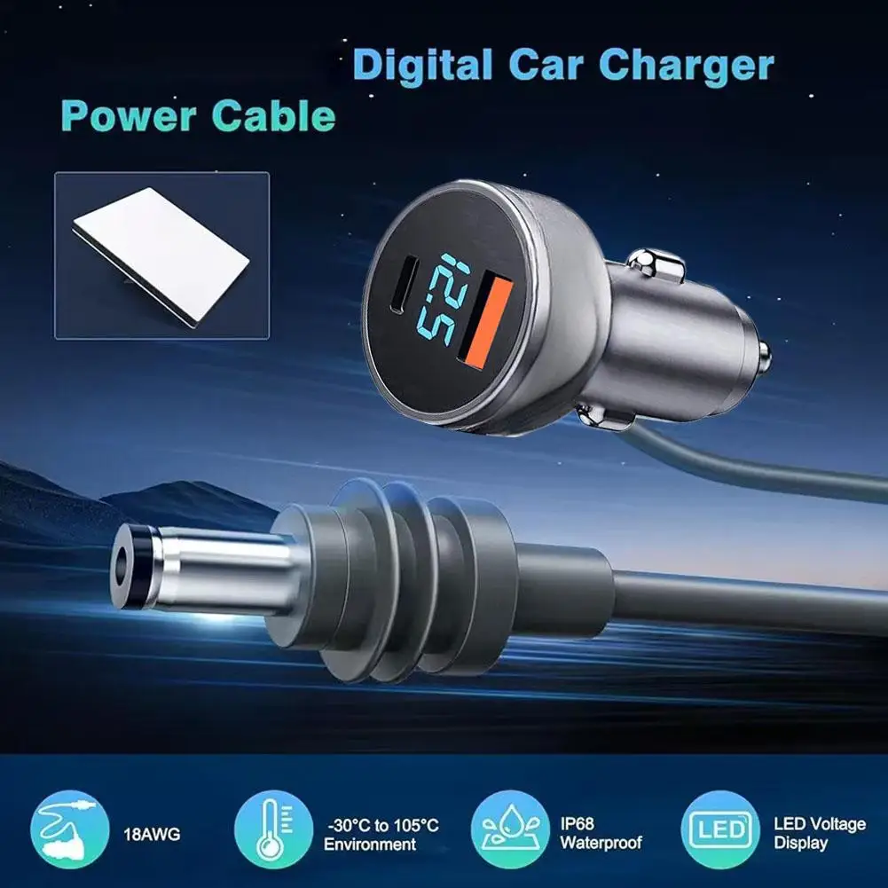 3/5 متر ل Starlink Mini USB نوع C مهايئ شاحن سيارة المركبات تيار مستمر كابل الطاقة الفولتميتر الرقمي مقاوم للماء تمديد شاحن