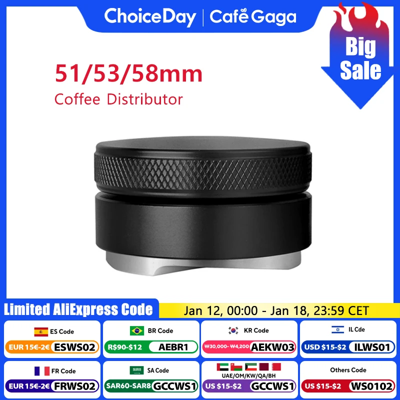 

Coffee Distributor Espresso Distribution Tool 51mm/53mm/58mm Leveler Three Angled Slopes Adjustable Palm Tamper For Portafilter