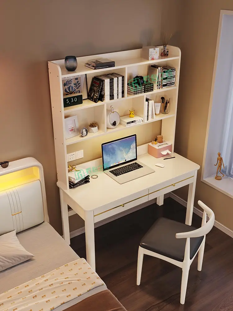 Full solid wood desk, bookshelf, bedroom, small-sized household writing desk, desktop computer desk