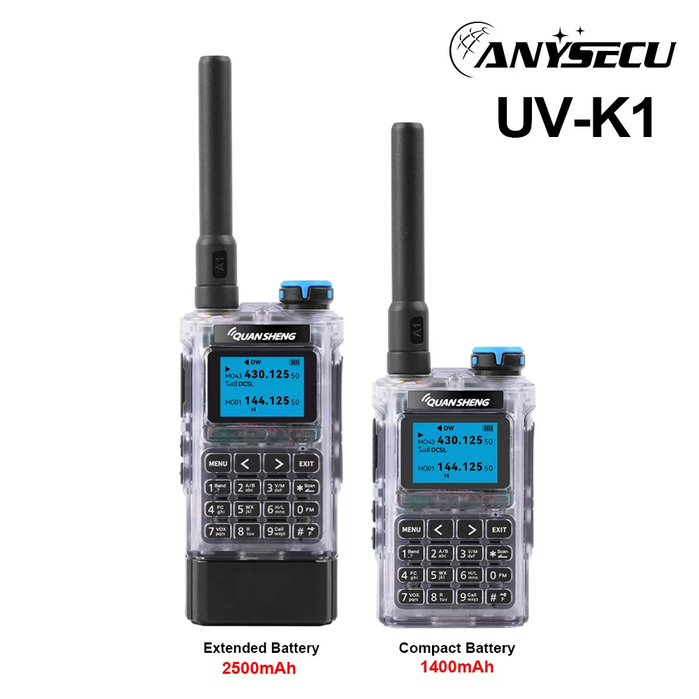 Quansheng UV-K1 1400mAh UV-K1 2500mAh 144-148 430-440MHz 1400mAh 200CH 5W Type-C Charger  Aviation Band Two Way Radio
