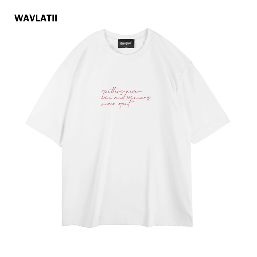 WAVLATII New Women Oversized Summer T Shirts Female 260 GSM Casual Drop Shoulder Tees Lady White Beige Tops for Young WT2462