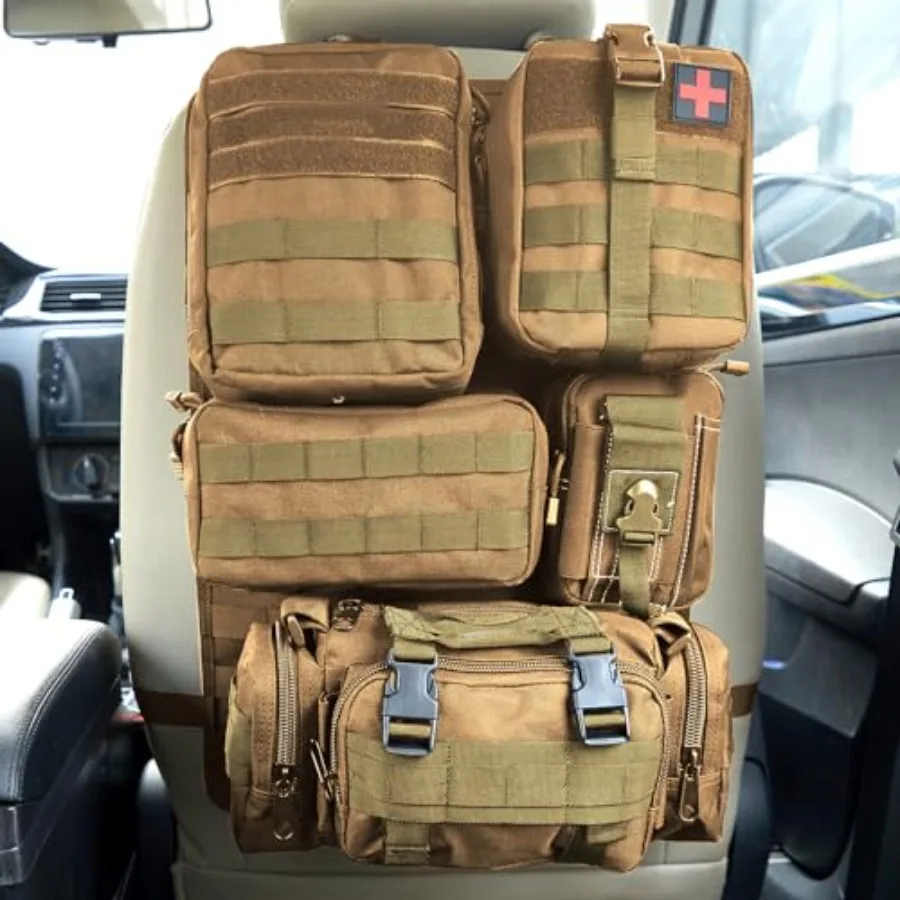 

Universal Tactical Seat Back Organizer with Molle Panel for Vehicle Storage in Black 5 Detachable Pouches for Jeep Truck SUV Ca