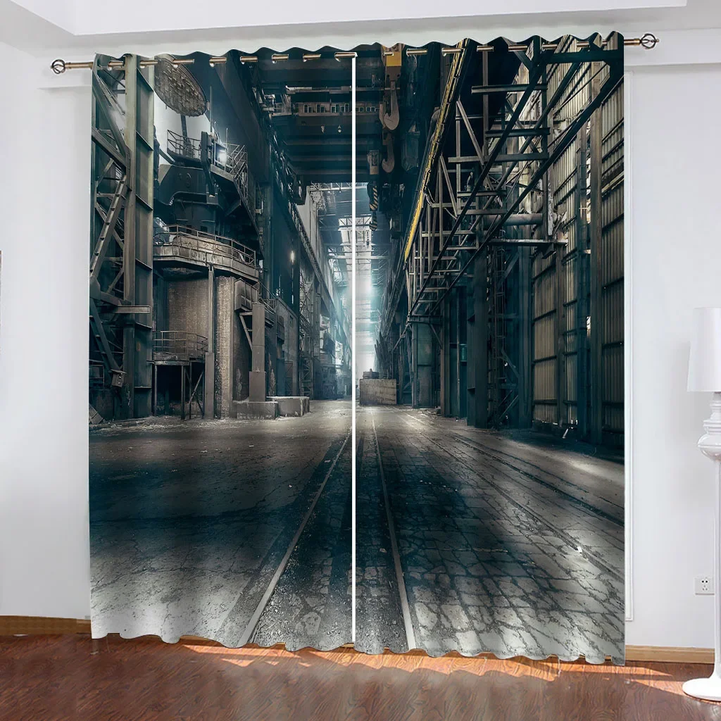 

HUANZHUANG Bedroom Curtains Vintage Nostalgic Industrial Style Rod Pocket Wooden Door Printed Living Room Curtain For Home Decor