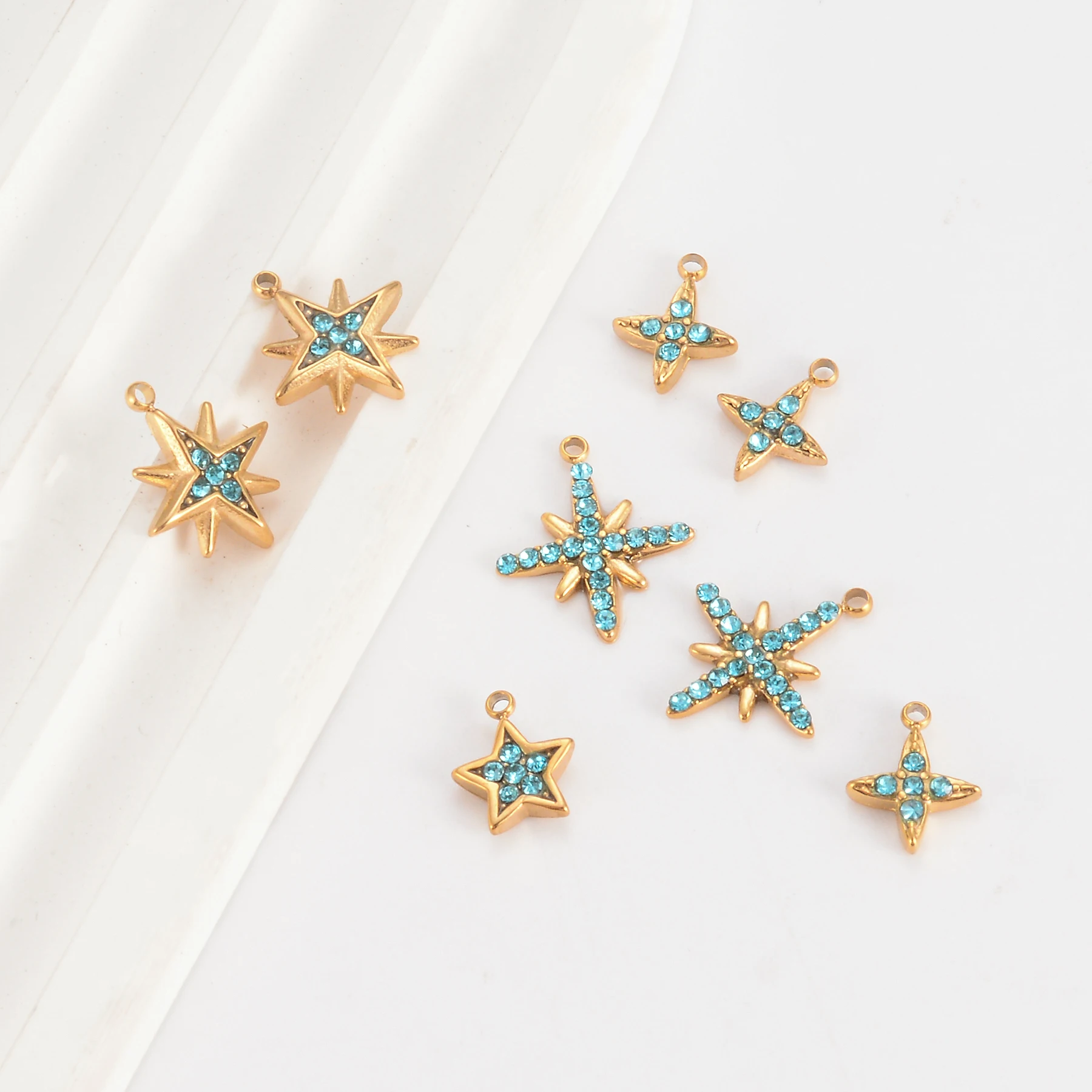 10pcs New Charms Accessories Wholesale Blue Rhinestones Star Cross Stainless Steel for DIY Fashion Necklace Earrring Pendants