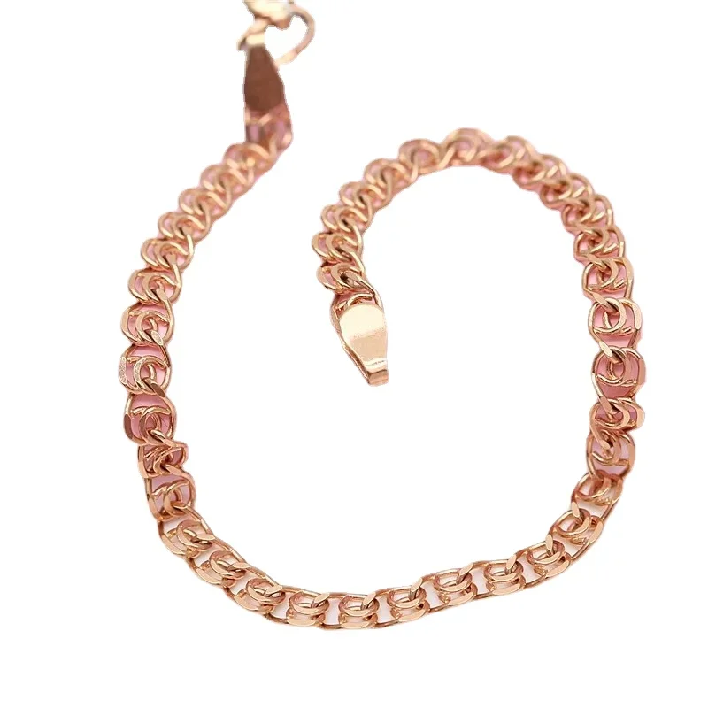 Classic Style 585 Purple Gold Round Interlocking Bangles Plated 14K Rose Gold Circle Charm Bracelet for Women Banquet Jewelry