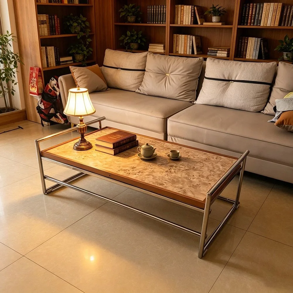 HYS new stainless steel coffee table, modern living room table, rotatable tea table, light luxury consciousness coffee table