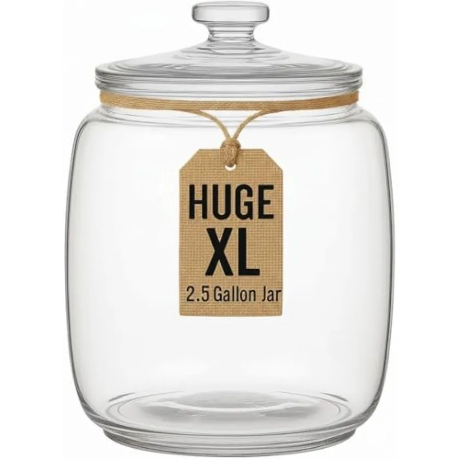 

2.5 Gallon Extra Large Glass Cookie Jar with Airtight Lid XL Clear Storage Container for Bulk Cookies Candy Flour Dog Treats an