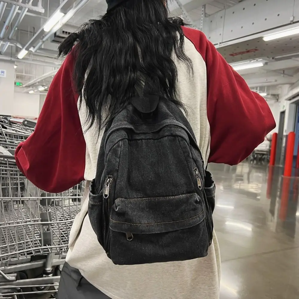 

Fashionable Y2K Denim Backpack Japanese Style Street Style Vintage Handbag Large Capacity Solid Color Solid Crossbody Bag Girl