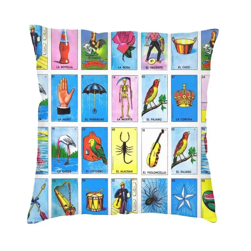 Custom Loteria Card Mexican Bingo Lottery Throw Pillow Cover Decoration Square Cushion Cover 45x45 Pillowcover for Living Room