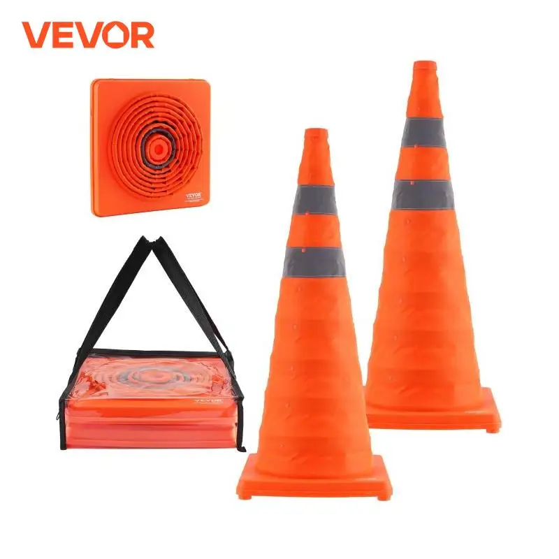 VEVOR Cône Signalisation Réfléchissant 2 Pièces 70 cm Plot de Chantier Pliable et Portable Cône de Sécurité Large Base avec Sac de Transport pour Délimitation Stationnement d’Urgence en Route Parking