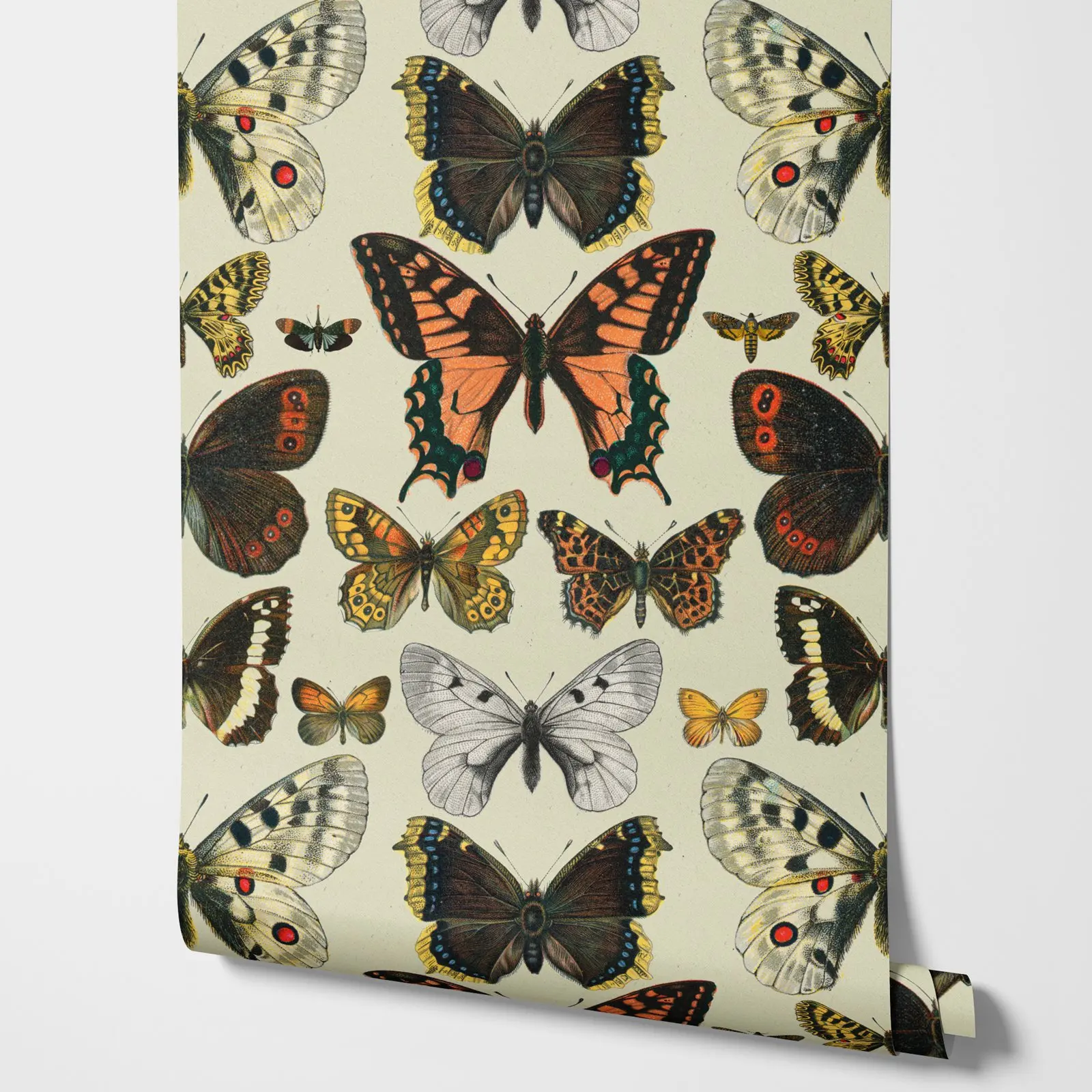 Beige Vintage Butterfly Wallpaper,Peel And Stick Or Traditional Wallpaper,Self-adhesive Animal Wallpaper For Home and Decoration