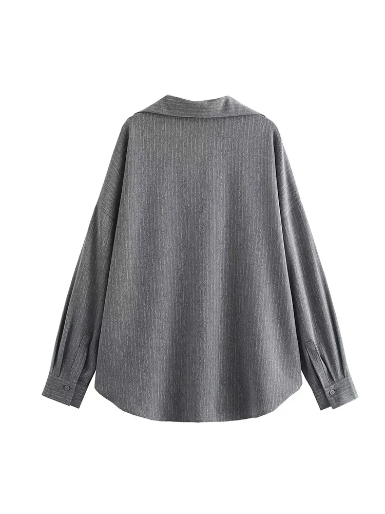 TRAF 2024 Autumn Vintage Chic Women Casual Solid Long Sleeve Loose Blouses New Fashion Office Lady Tops