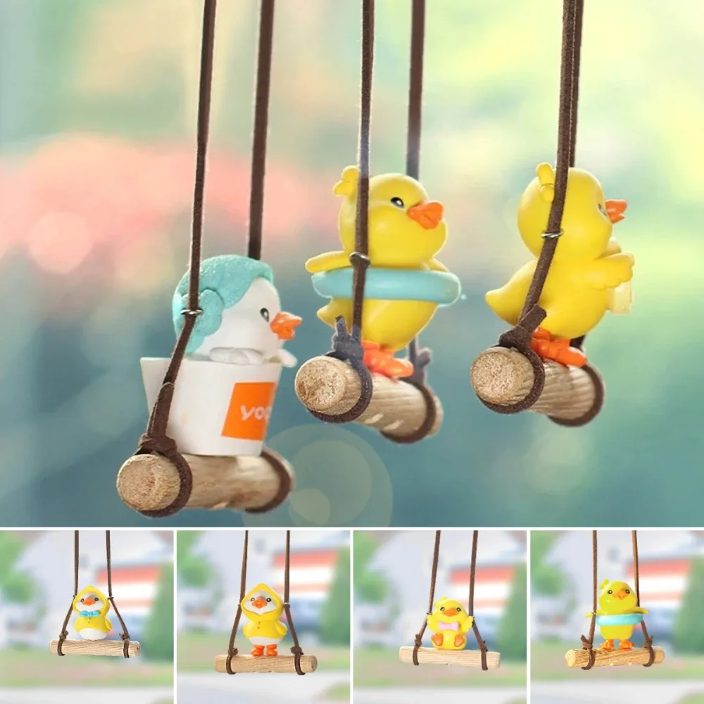 Cute Swinging Duck Car Pendant Anime Cartoon Rearview Mirror Ornaments Car Interior Decor Accessories Car Hanging Decoration