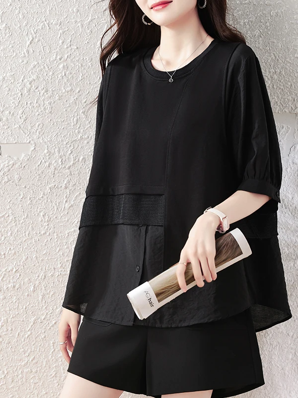 

Black Short Sleeve T-Shirt Women's Summer New Fashion plus Size Women's Clothing Meat Concealing Slimming Top Versatile T-Shirt
