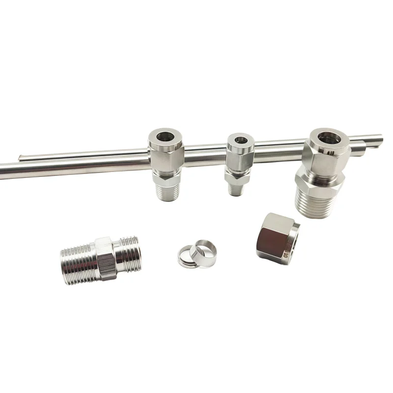 304 الفولاذ المقاوم للصدأ الحلقات المزدوجة ضغط وصلة أنابيب 6 مللي متر 8 مللي متر 10 مللي متر 12 مللي متر أنبوب OD إلى 1/8 "1/4" 3/8 "1/2" ذكر NPT موصل #6