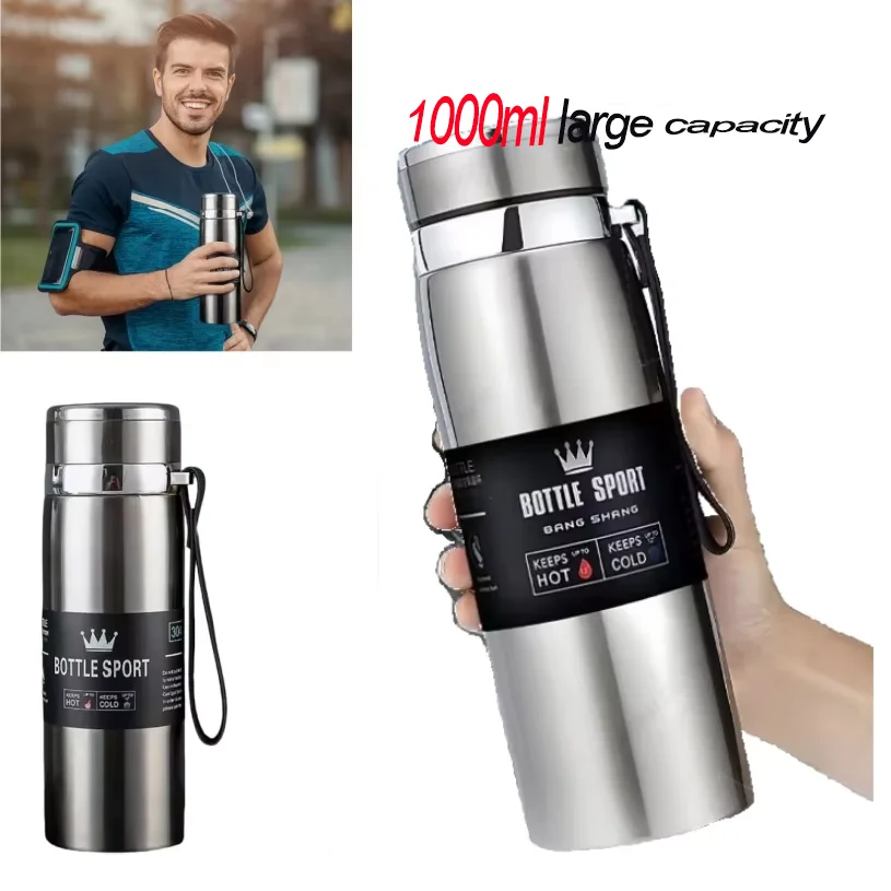 Taza Termo de acero inoxidable 316 para exteriores, gran capacidad, para hombres y mujeres, 1000ml, taza de trabajo para elaboración de té, olla portátil para estudiantes