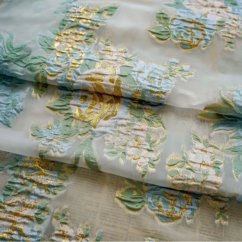 Tulle Gold Silk Yarn Dyed Jacquard Fabric Women\'s Flower Dress Retro Wedding Dress Bag Decorative Sewing Fabric