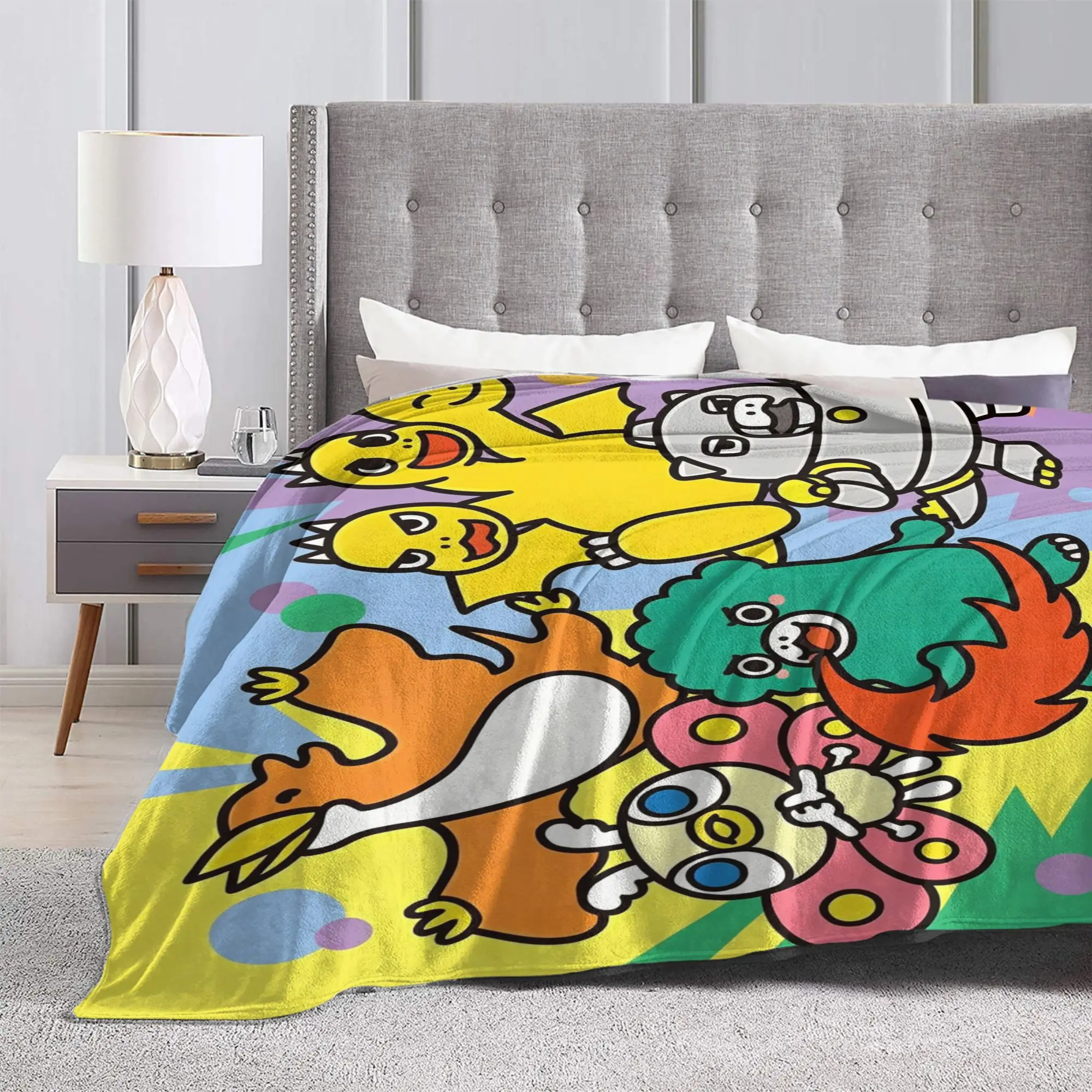 Chibi Monster Raids Again Fleece Throw Blankets Kawaii Blankets for Bedding Office Lightweight Plush Thin Quilt