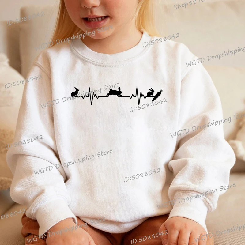 Rabbit Heartbeat Carrot Sweatshirt Children Autumn Winter Pullovers Boys Girls Long Sleeve Round Neck Funny Bunny Y2K Sudaderas