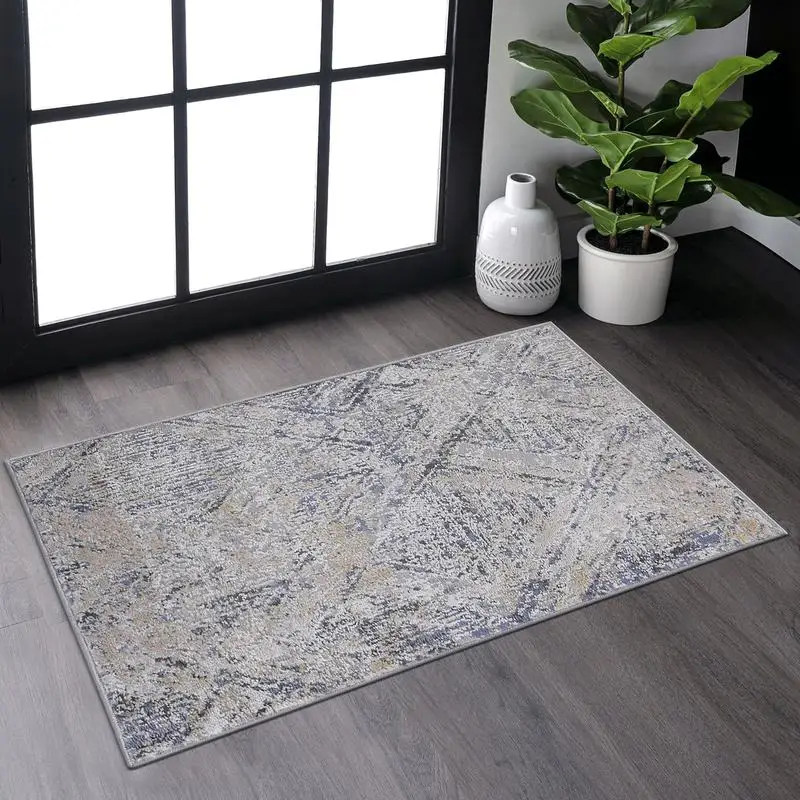 

Stylish Non-Shedding Geometric Area Rug 2x3 for Living Room, Bedroom, Dining, Home Office - Stain Resistant in Blue and Grey