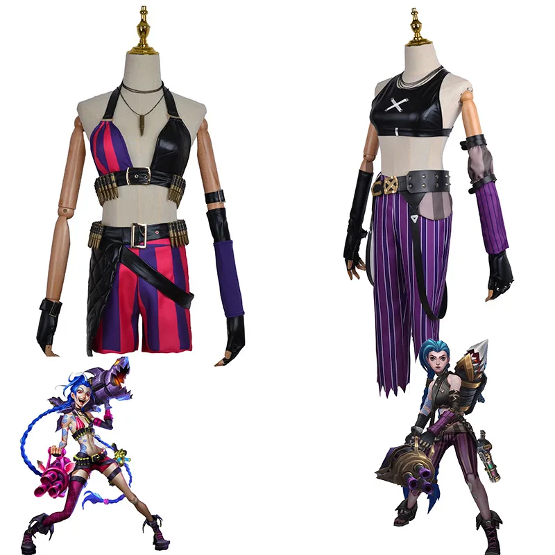 LOL Jinx Cosplay Costume Anime LOL Arcane Jinx Cosplay Uniform Outfits Halloween Carnival Suit Game Clothing Women disfraz