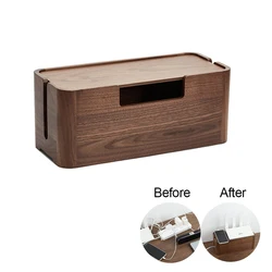 Cable Storage Box Wood Organizer Desktop Clip Holder For TV Box Management Black Walnut Wood Storage Box