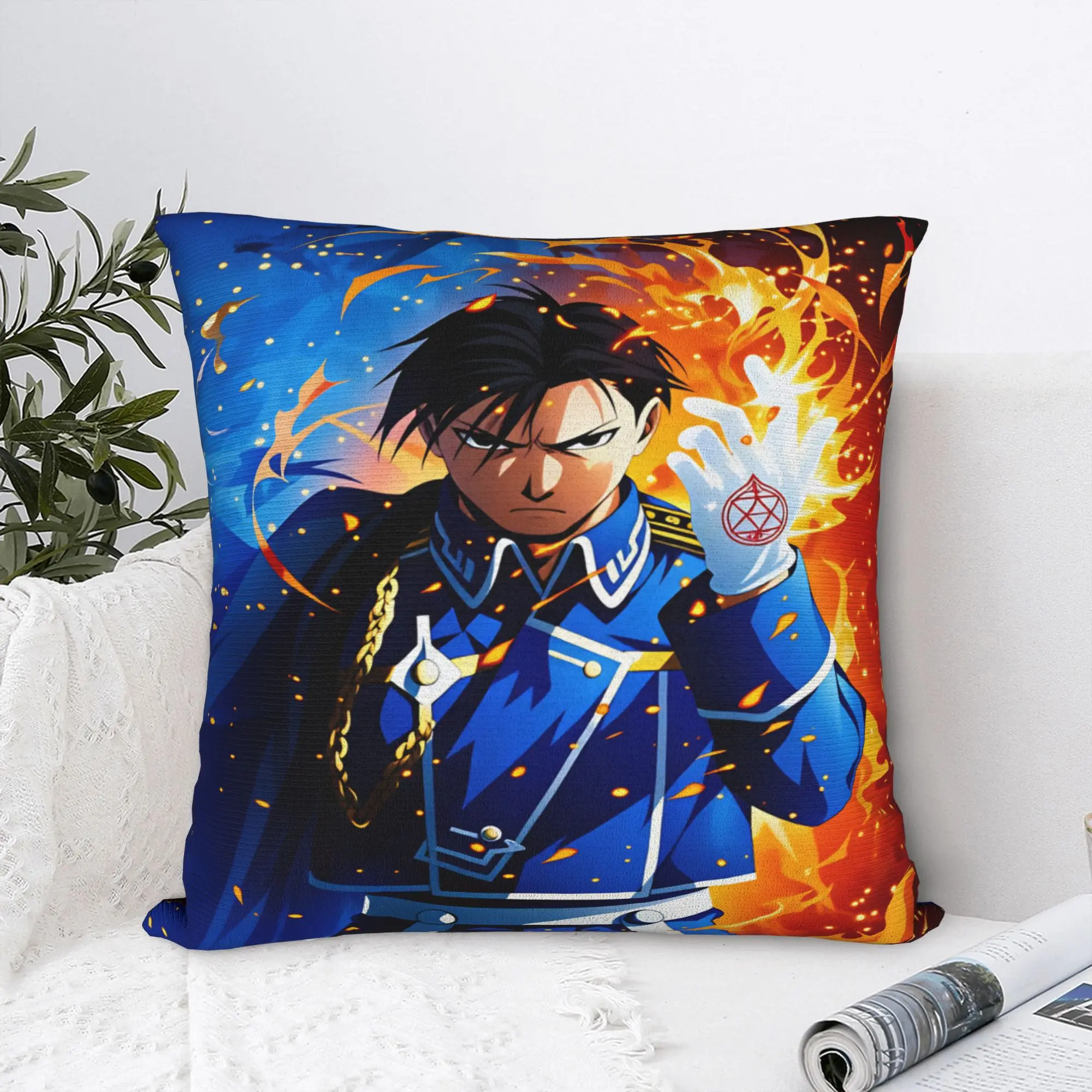 Roy Mustang Pillow Cover Fullmetal Alchemists Graphic Cushion Cover Vintage Pillow Case For Office Car Home Decor