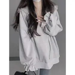 Pullover Ruffle Women Loose Casual Simple New Design Chic Solid Students Ulzzang Popular Ins Hot Sale All-match Female