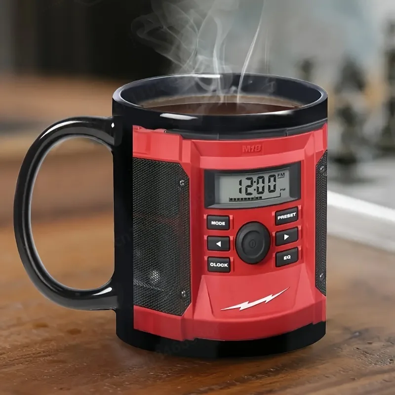 New Red Ceramic Mug with Tool Pattern, Tool Design Coffee Cup Gift, Decorative Ceramic Water Mug for Home Office