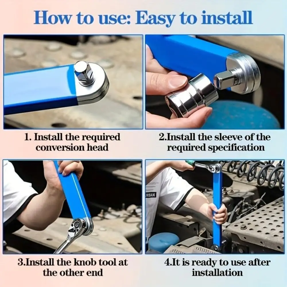 

4 Adapter Extension Wrench Tight Space Tool Hand Tool Dual Purpose Impact Socket Ratchet 1/2" 1/4" 3/8" Socket