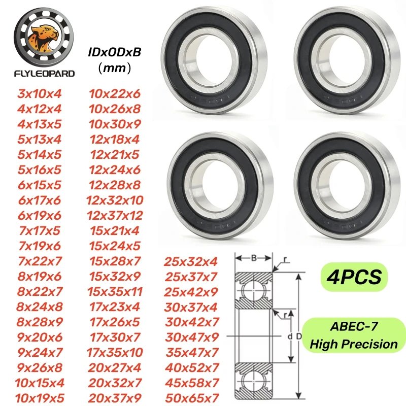 4pcs 6000-2RS Bearing 10x26x8mm Deep Groove Ball Bearing ABEC-7 Chrome Steel 6001 6002 6003 6200 6804 6903 2RS Rubber Sealed